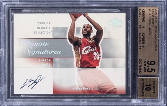 2003-04 UD Ultimate Collection Signatures #LJ-A LeBron James Signed Rookie Card - BGS GEM MINT 9.5/BGS 10